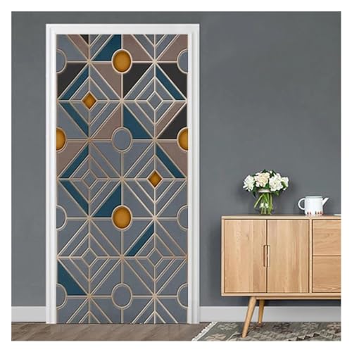 Sticker de porte gris géométrique 3D en PVC étanche 95x215cm - 5
