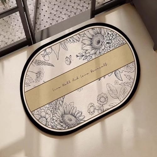Alfombra de Baño Antideslizante, 50x80cm Alfombrilla Diatomita Baño Súper Absorbente, Alfombrilla Ducha Lavable Stone Bath Mat, Alfombra Piedras para Ducha, Cocina, Bañera y Baños, WC Oval 6-703