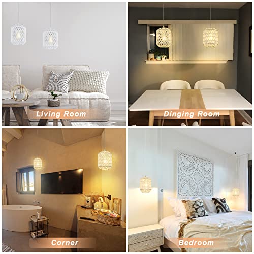 Eyassi Plug In Pendant Light With Led Bulb, Rattan Hanging Lamp With 16Ft Dimmable Cord, Hand Woven Wicker Plug In Chandelier, Boho Hanging Lights Fixture With Plug In Cord For Bedroom Hallway Foyer #TOP6