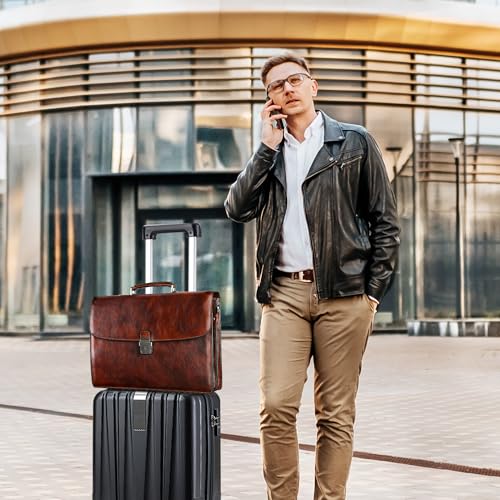 Banuce Vintage Italian Leather Briefcase for Men 15.6 Inch Laptop Lawyer Bag + Leather Long Bifold Wallet for Men Dark Brown4