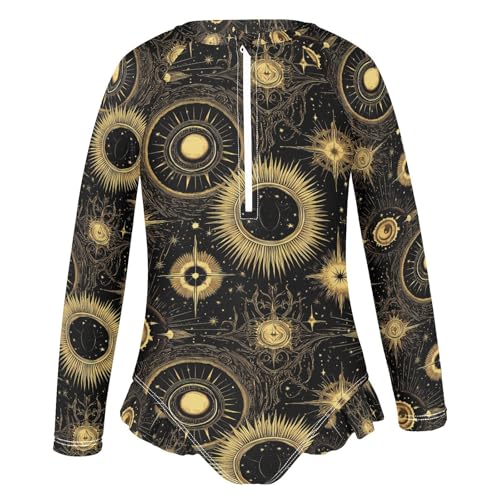 ALAZA Sun Star Black Golden Girls One Piece Swimsuit Long Sleeve Rash Guard Swimsuits UV 50+ Swimwear Zipper2