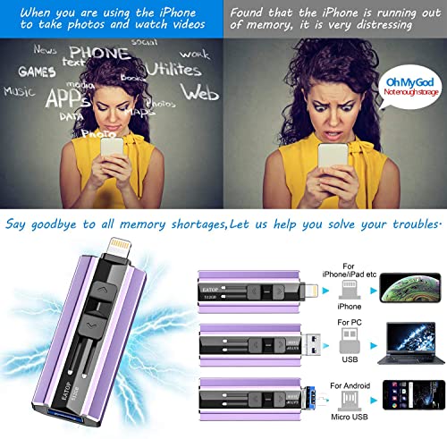 Image of EATOP USB Flash Drive 512GB iPhone Memory Stick Storage for Photos and Videos, iPhone Mobile Photo Stick Storage Flash Thumb Drive Compatible with iPhone iPad Android and Computers (Purple)