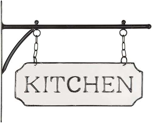 Foreside Home & Garden - Letrero de pared esmaltado blanco y negro para cocina