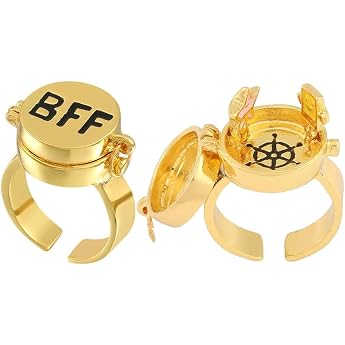 Cute BFF Ring Gold Rings Jewellery Gifts for Women Girls Pack of 2 Best Friends Forever Adjustable Open Cap Rings