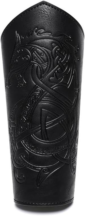 Viking Arm Bracers Leather Armor Cuffs LARP Bracers Embossed Arm Guards Nordic Talisman Amulet for Men Women Gifts One Pair