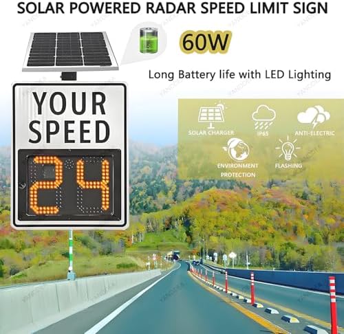 Solar Powered Speed Display Radar Sign with Remote Control, 24"x35" Traffic Safety Sign for Roads, Yellow Speed Limit Feedback Display for Enhanced Safety