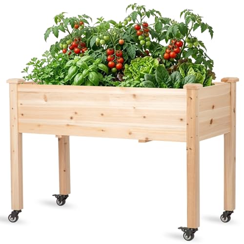 Nature Crafted Elevated Raised Garden Bed with Lockable Wheels for Accessible Patio Growing