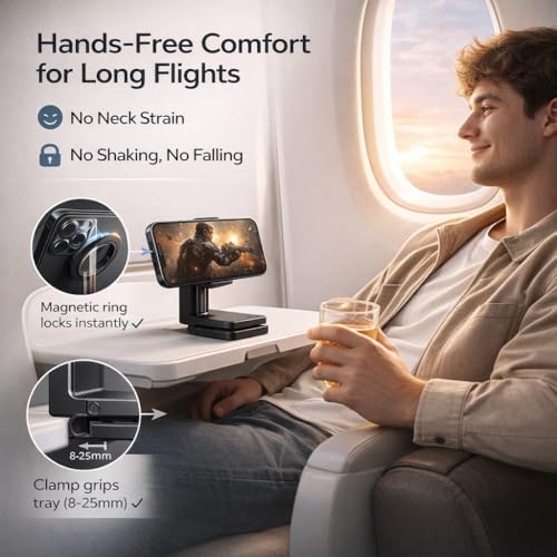 Image of Mizi Mag-Safe Airplane Phone Holder - Magnetic Travel Phone Mount for Airplane Seat Back, Hands-Free Flight Essentials Compatible with iPhone 17-12 Pro Max /Air /Plus /Mini with Mag Safe Case - Black