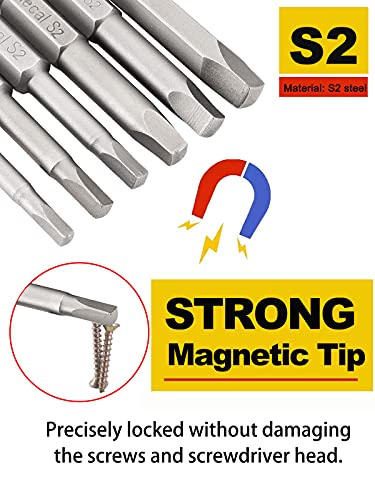 Rocaris 6 Pcs 1/4 Inch Hex Shank Long Magnetic Square Head Screwdriver Bits Set Power Tools Sq1, Sq2, Sq2.7, Sq3, Sq4, Sq5 For Poket Hole Jig- 2 Inch Length #TOP2