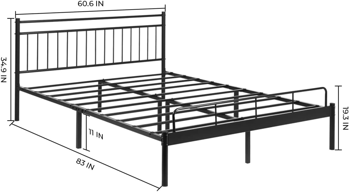 Garden Elements Luna Metal Modern Bed Frame with Storage Space for Kids, Teens, Bedroom, Queen Size, Black