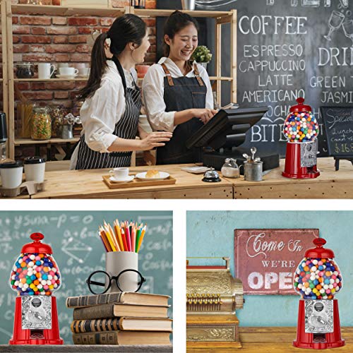 Gumball Machine - 12 Inch Candy Dispenser for 0.62 Inch Bubble Gum Ball and More - Vintage Heavy Duty Red Metal with Large Glass Ball- Easy Twist-Off Refill - Free or Coin Operated - by The Candery - Thumbnail 6