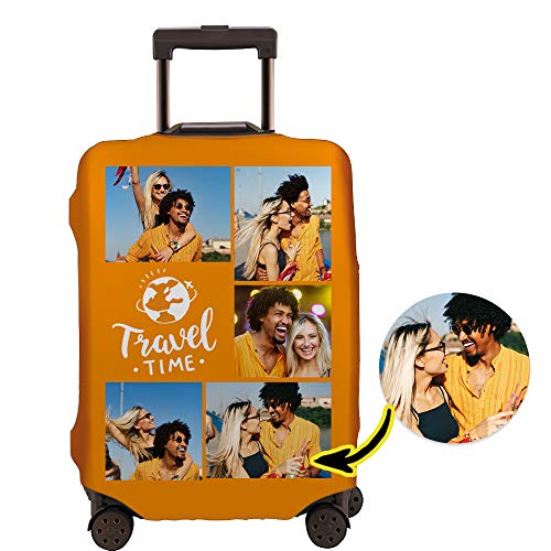 VEELU Personalized Luggage Suitcase Cover with Your Own Photo & Text ，Multiple Photos Custom Travel Suitcase Protector Washable Baggage Covers, XL