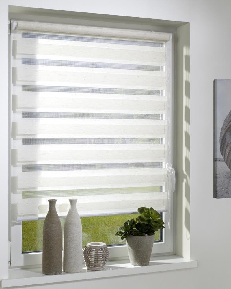 DécoProfi Duo-Doppelrollo ohne Bohren B: 90 cm, L:220 cm Natur/Beige Meliert I Mit Klemmfix/Klemmträger zur Montage I Doppel Rollo innen für Balkontüren und Fenster