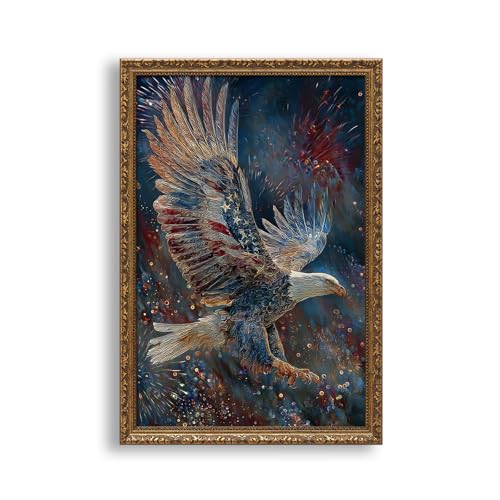American Bald Eagle with Fireworks Canvas Wall Art - Patriotic