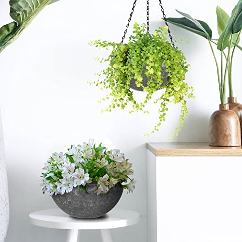 Wiwoo Hanging Planters For Indoor Plants, 10 Inch Hanging Basket Flowers Pot With Drainage Hole And Plugs For Outdoor Balcony Patio House Garden Decoration Set Of 2, Marble Pattern - Gray #TOP5