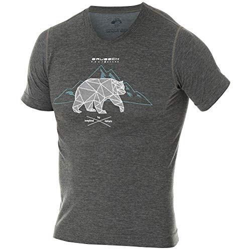BRUBECK Wandershirt Herren atmungsaktiv I Funktionsshirt Sport | Outdoor Shirt für Männer | Short Sleeve Shirt Men | T-Shirt mit Bergmotiv I 27% Merino Wolle | SS12650, Gr. XL - Dunkelgrau