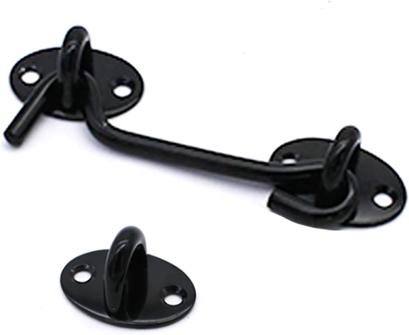 Steel Wind Hook and Eye Latch Garden Shed, Garage, Greenhouse & Doors – Heavy-Duty Silent Door Catch with Black Electroplated Finish, 3/4/6/8/10 Inch Sizes(4 inch)