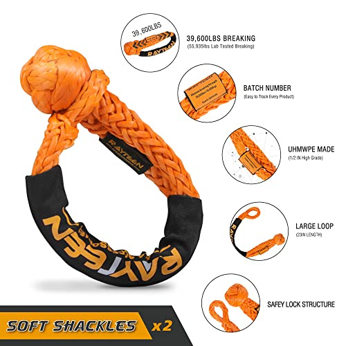 Rayteen 4X4 Off-Road Recovery Kit | Includes 33,000Lbs X 20Ft Tow Strap, 20,000Lbs X 8.2Ft Tree Saver, 2Pcs 39,600Lbs Soft Shackle, Recovery Gloves, Carry Bag | Suits For 4X4 Offroad Utv Atv Trucks #TOP3