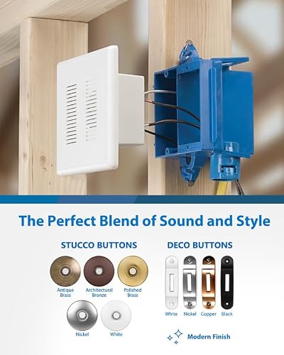 PrimeChime Plus 2 Electric Doorbell Kit - Doorbells for Home - Includes Selectable Ring Chimes - Stucco Button, Antique Brass - NICOR Lighting