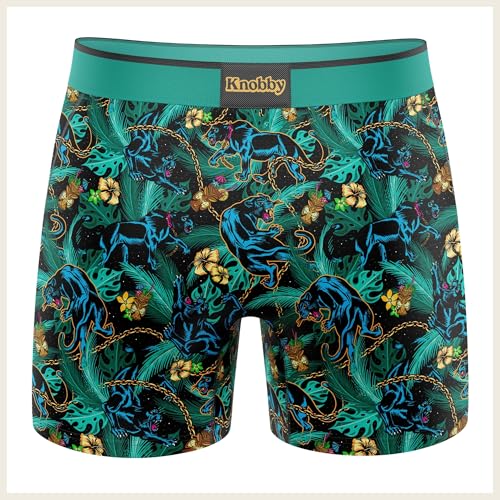 Knobby Underwear Mens Boxer Brief | Wild Panther Jungle Tiki Green Blue | Comfortable Unique Design Pattern - 3X-Large2
