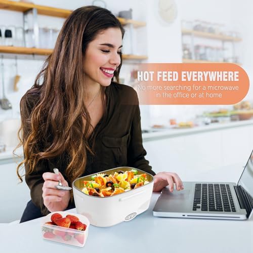 Electric Lunch Box Food Heater 2-in-1 Portable Microwave for Car & Home Leak Proof Heated Lunch Boxes 60W 220V & 12V/24V - Food Warmer with 304 Stainless Steel Container & Thermal Bag