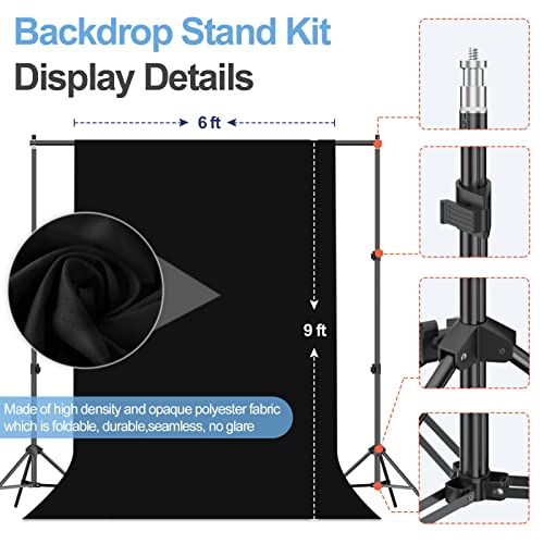 Emart Photography Backdrop Stand Kit 7 X 10 Ft With Black Background Backdrop, Adjustable Background Support System With Portable Large Polyester Fabric Screen For Photo Video Studio, Party, Live #TOP3