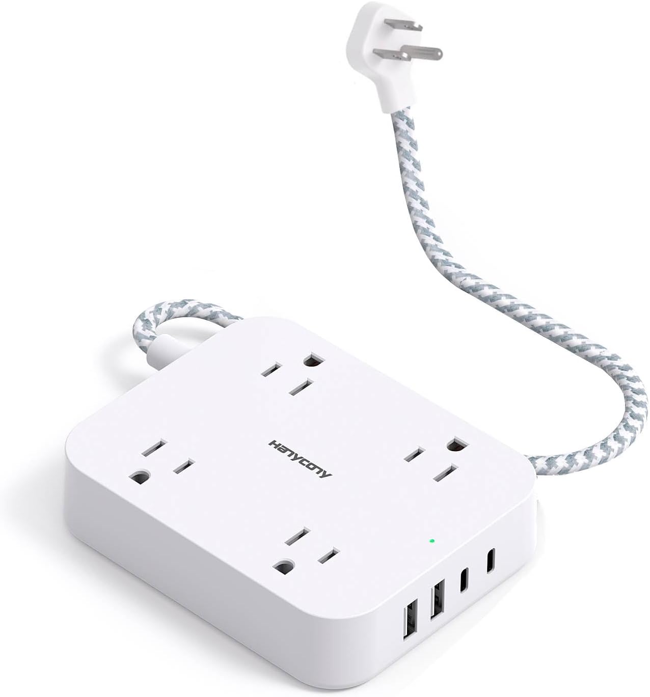 1 Ft Flat Plug Extension Cord, HANYCONY Power Strip with 4 USB Ports(2 USB C), 4 Widely Outlets Extender, Wall Mount, Desk Charging Station for Office, Travel and Cruise Ship Essentials