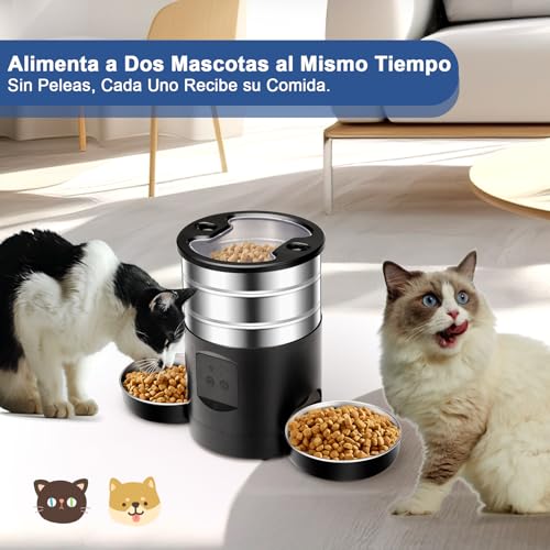 5L Comedero Gato Automatico 2 Tazones para Gatos Perros, 2.4G WiFi Acero Inoxidable Diseño Antiobstrucción Temporizador 24h 10 Comidas por Día 1-40 Porciones, Dispensador Automatico Perro Gato - imagen 5