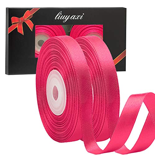 Image of Solid Color Double Faced Hot Pink Satin Ribbon 3 /8 inch X 50 Yards, Ribbons Perfect for Crafts, Wedding Decor, Bow Making, Sewing, Gift Package Wrapping and More