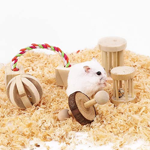 Cccymm 6 Pcs Pet Natural Wooden Chew Toys Dumbells Exercise Bell Molar Toy For Parrot, Rabbit, Chinchilla, Guinea Pig, Hamster Small Animals - 4