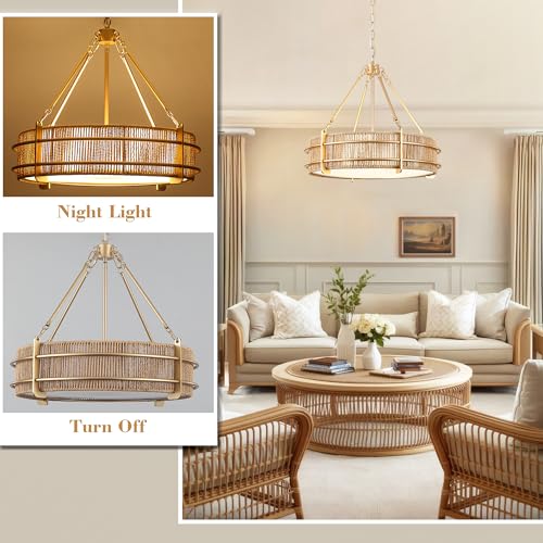 21.5'' Boho Rattan Chandelier 5-Light Boho Light Fixture for Dining Room by KLJCJF - Used condition - Image 7