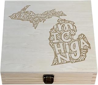 Michigan Great Lakes Engraved Wooden Gift Box - Artisan Crafted with State Symbols, Ideal Keepsake