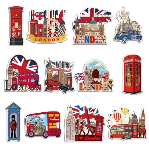 ELNX Lot de 12 Aimants Frigo Londres | Souvenirs de Londres Cadeaux Ensemble Décoratif Design Britannique Monuments Anglais Aimants Cuisine UK Souvenirs pour...