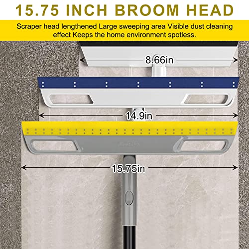 Multifunction Magic Broom, Silicone Floor Squeegee Broom With 59" Long Handle, Scraping Broom For Floor Bathroom Kitchen Shower Tile Pet Hair Fur Marble Glass Water Window Foam Cleaning, Yellow #TOP2