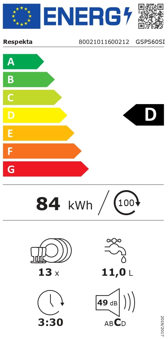 Respekta Bena Zmywarka do zabudowy, 60 cm, GSPS60SI-12, srebrna, 49 dB