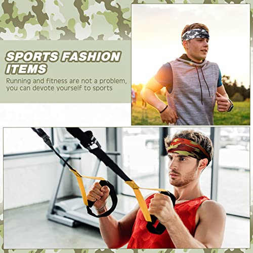 Image of 18 Pcs Sports Sweatbands for Men Women Camo Headbands Workout Non Slip Headbands Breathable Head Band Fitness Stretchy Unisex Hairband for Yoga Running Cycling Ball