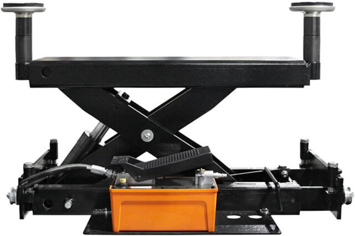 Atlas Automotive Equipment RJ6BK Rolling Bridge Jack, 6,000lb. Capacity, Air Hydraulic Operated, 70-115 PSI, Compact Size, Low Profile, Multiple Safety Lock Positions, Double Screw-Up Adapters, Black