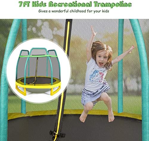 COSTWAY 7ft Kids Trampoline with Safety Enclosure Net, Spring Pad and Zipper, Heavy Duty Steel Frame Jumping Trampolines for Indoor Outdoor