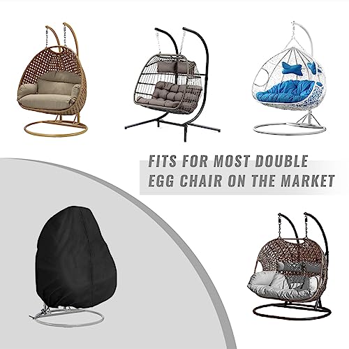 غطاء كرسي بيضاوي مزدوج - 231 × 203 سم، غطاء كرسي معلق على شكل بيضة 420D اوكسفورد متين مقاوم للماء للشرفة والارجوحة البيضاوية مع سحاب