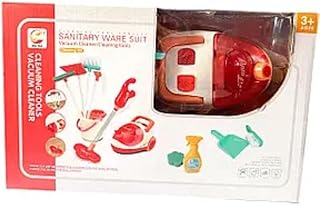 لعبة آلة تنظيف مع جميع أدواتها، لون أحمر وأبيض