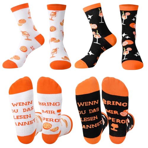 Utensilsto 2 Paar Aperol Spritz Socken Baumwollsocken Lustige Socken Damen Herren 39-43 Aperol Geschenk für Frauen Männer Damen Herren Aperol-Liebhaber
