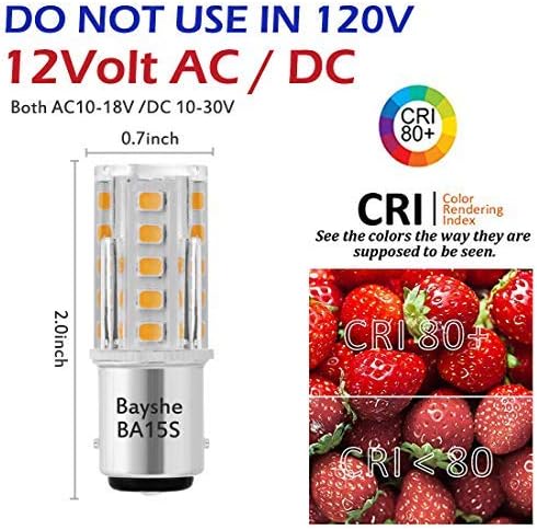 Miniatura 7 de 3W 12V BA15S S8 SC Bayoneta Base de un solo contacto 1156 1141 Bombilla LED 2700K blanco cálido, bajo voltaje CACC 12V cubierta de camino de paisaje