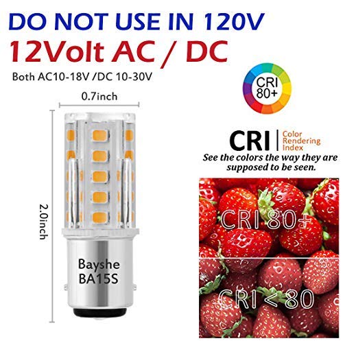 Bayshe 3W 12V Ba15S S8 Sc Bayonet Single Contact Base 1156 1141 Led Light Bulb 2700K Warm White,Low Voltage Ac/Dc 12Volt Landscape Path Deck Rv Camper Marine Boat Trailer Lighting-Pack Of 5 thumb #6