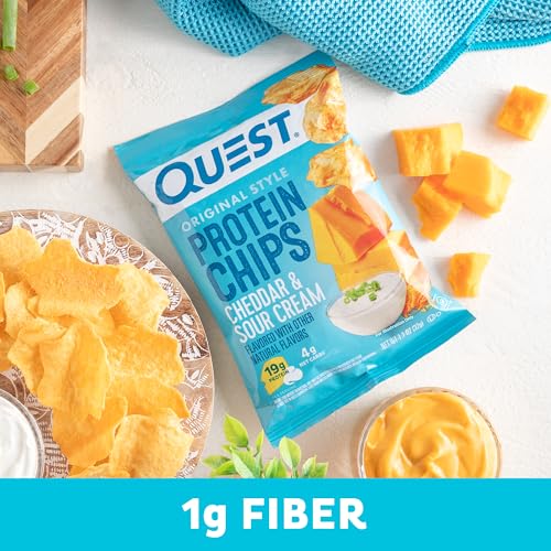 Image of Quest Nutrition Cheddar & Sour Cream Protein Chips, 19g Protein, 4g Net Carbs, Low Carb, Gluten Free, 1.1 Ounce (Pack of 32)