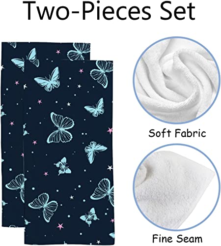 Bvogos Hand Towel Set Of 2 Beautiful Blue Butterflies Print Soft Absorbent Quick Drying 30" X 15" For Kitchen Bathroom #TOP1