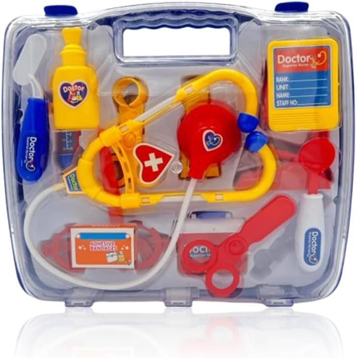 Toy Garden Kids Role Play Portable Doctor Set โ Medical Kit for Children with Pretend Play, Nurse & Doctor Simulation, Portable Medical Clinic Suitcase, 14 PCS Puzzle Play Set for Boys & Girls (Blue)