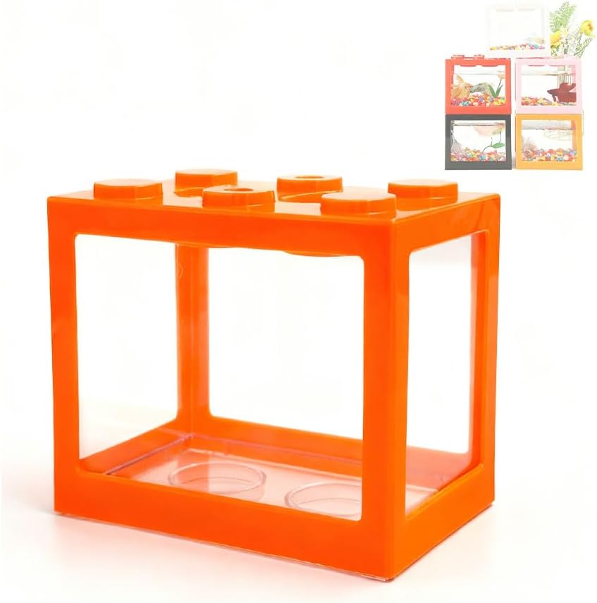 Small Betta Fish Tank,Mini Fish Tank Aquarium Tank Kit,Desktop Stackable Cube Tank for Sea Monkey Shrimp Moss Balls Insects (Building Block Fish Tank 4 PCS)