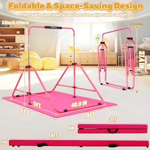 image for MARFULA Gymnastic Bar with Mat with Balance Beam for Kids Home and Clu