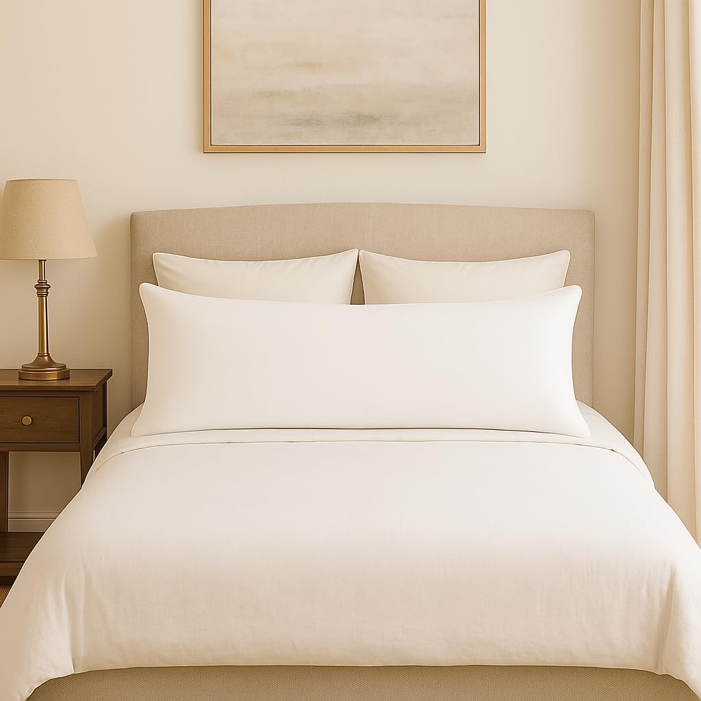 Body Pillow Cover 20x72 Inch, White (Set of 1) - 100% Egyptian Cotton with Zipper Closure Pillow Case, Soft Breathable 500 Thread Count Long Body Pillowcase