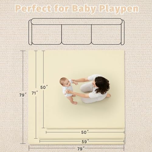 Image of Waterproof Baby Play Mat for Floor Memory Foam 59 * 59 Cushion Playpen Playmat Tummy Time Crawling Mat Nursery Rug Thick Pad Create Soft & Safe Area for Infants,Toddler,Kids,Beige